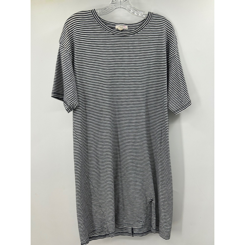 Rag & Bone Striped Organic Pima Cotton T-Shirt Dress Black White Large L/G